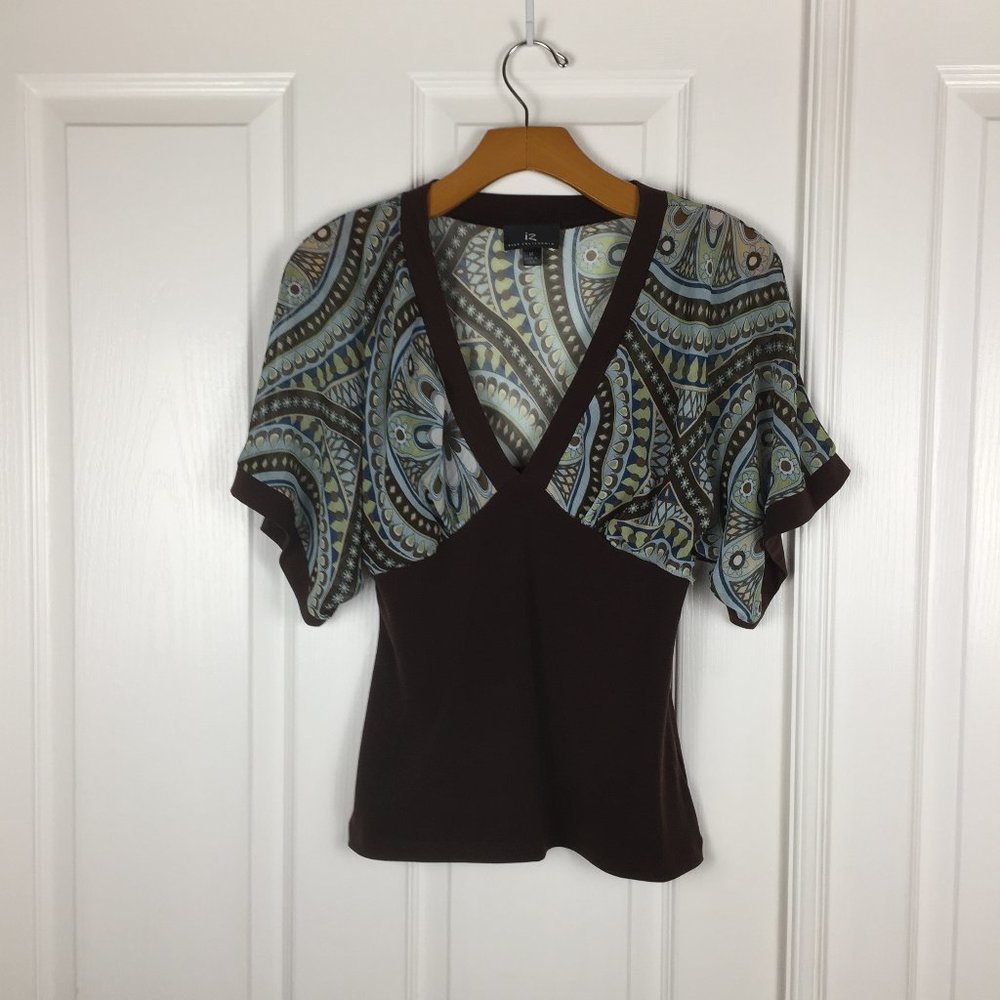 V Neck Flowy Turquoise Top